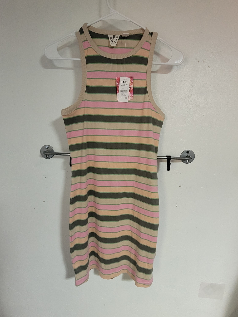 Roxy Striped Tank Dress in Pink, Olive & Beige